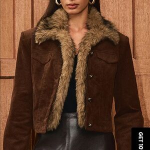 Commense, NWT, corduroy and faux fur jacket, size large.